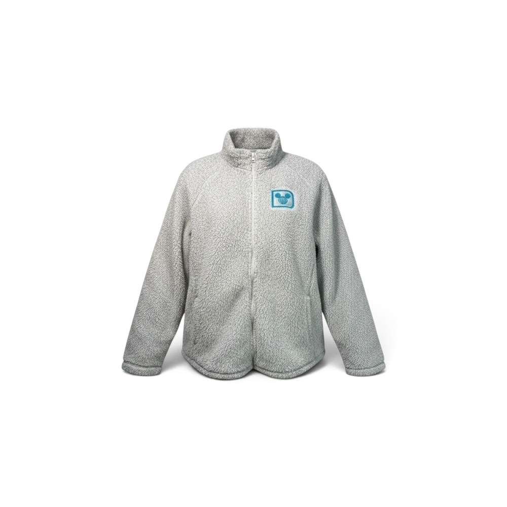 Disney World Grey Sherpa Fleece Jacket Women 2X Full Zip Mickey Globe Logo Teal